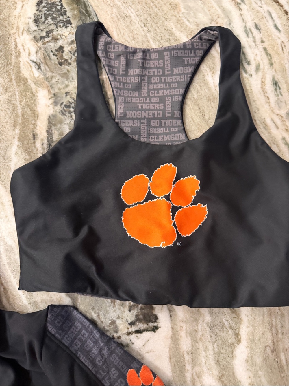 Clemson University Black Athletic Cropped Jacket & Sports Bra Set w/ Orange Paw - Picture 2 of 6